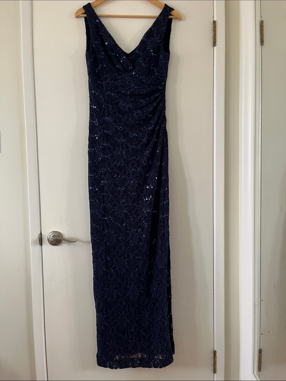 Lauren Ralph Lauren Navy Sequin Lace V-Neck Maxi Dress